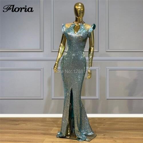 Shiny Blue Beading Formal Prom Dresses 2020 Vestidos Custom Middle East Party Gowns Arabic Dubai Evening Dress Women kaftans