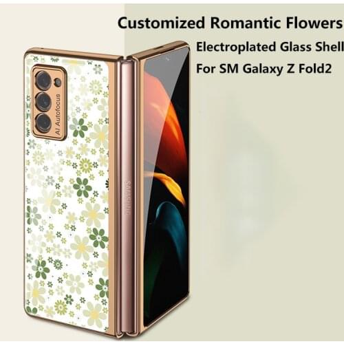 Romantic Glass Hard Phone Shell For Samsung Galaxy Z Fold 2 Case Fashion Scattered Flowers Pattern Shockproof Protective Funda