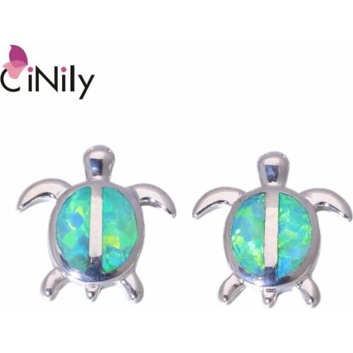 CiNily Green Blue Created Fire Opal Silver Plated Wholesale Tortoise for Women Jewelry Christmas Gift Stud Earrings OH4404-05