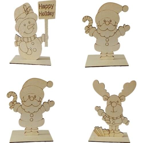 1 Set Wood Christmas Ornaments Blanks Childrens Painting White Embryo DIY Wooden Board with Santa Claus Tabletop Ornaments