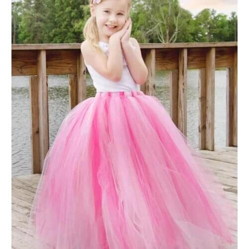 Girls pink Long Tutu Skirts Kids Tulle Skirt Pettiskirts Underskirtd Children Birthday Party Costume Wedding Photography Skirts