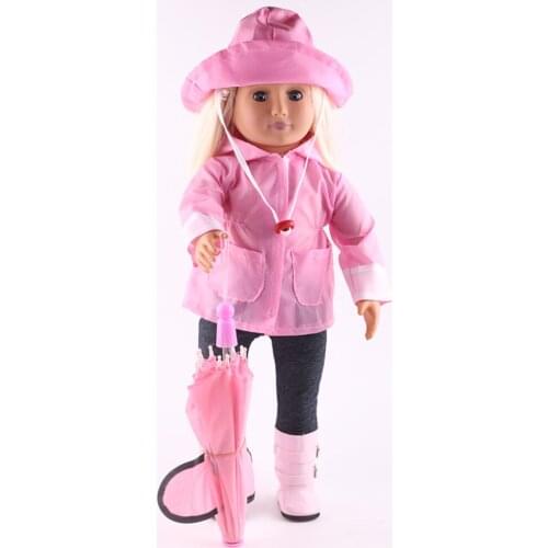 Rain Coat Doll Clothes for 18 inch American Dolls:- Includes Rain Jacket, Umbrella, Boots, Hat, Pants, and Shirt b894