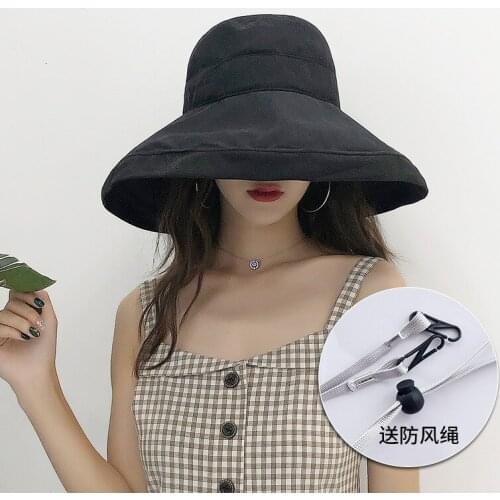 Double wearing French fishermans hat for outdoor sun protection with sunshade large eave butterfly embroidered face basin hat