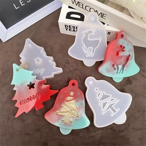 Julie Wang White Silicone Mold Christmas Tree Deer Epoxy Cabochons Handmade Xmas Decor Casting Mould Jewelry Making Tool