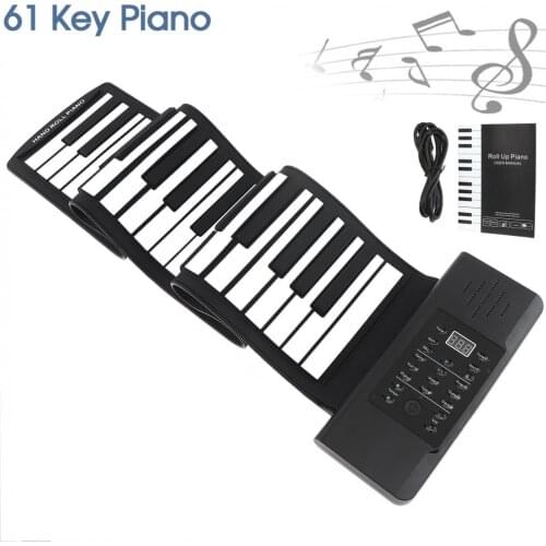 61 Keys MIDI USB Output Roll Up Piano Rechargeable Electronic Portable Silicone Flexible Keyboard Organ Built-in Speaker