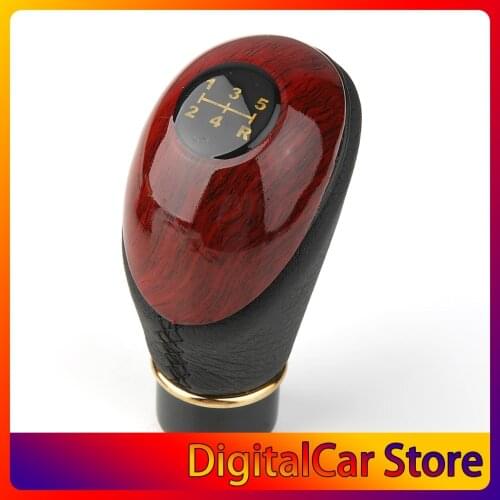 Hot Audew Wooden PU Leather Universal Car Truck 5 Speed Lever Manual Gear Stick Knob Shift Gloss
