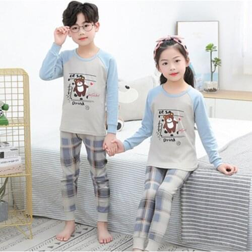 Children Clothing Sets Boys Pajamas Girls Sleepwear 2PCS Kids Cotton Long Sleeved Pyjamas 2021 AutumnTeens Cartoon Bear Homewear