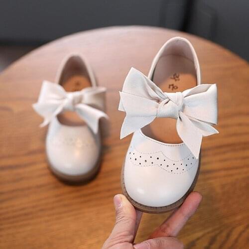 Korean Girls White Leather Princess Single Shoes For Big Children Korean College Bowtie Performance Dance Shoes New 2021