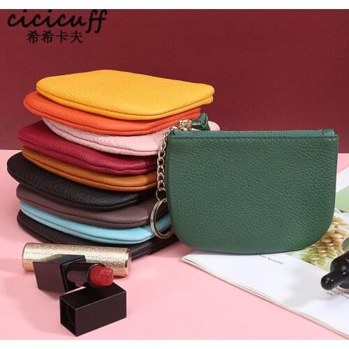 Zipper Coin Purse Women Real Leather Short Wallet Soft Purses Gift for Money Pocket Thin Wallets Change Pouch Key Ring Coins Bag