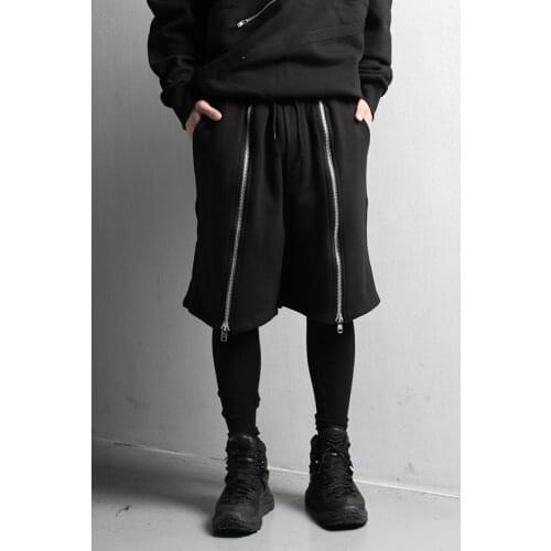 Autumn and winter fashion mens pants new trend hip hop casual pants show thin double zipper layered bottoms personalized pants