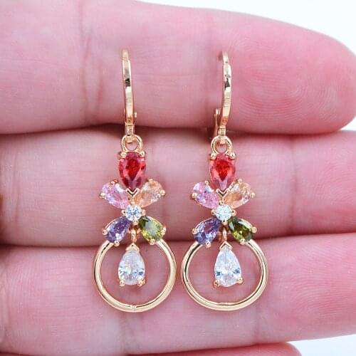 Fashion Jewelry Gold Color Multi-Color Zircon Stylish Colorful Bowknot CZ Earrings for Women