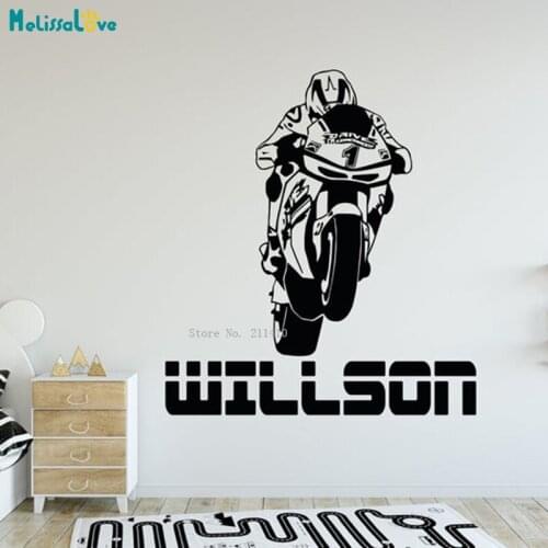 Motorcycle Wall Decals Personalized Name Home Decor Living Room Motocross Racing Bike Art Boys Design YT5724