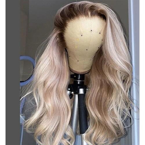 Natural Hairline Ombre Creamy-White Color Body Wave Wig 13*4 Transparen Lace Front Human Hair Wig For White Women With Baby Hair
