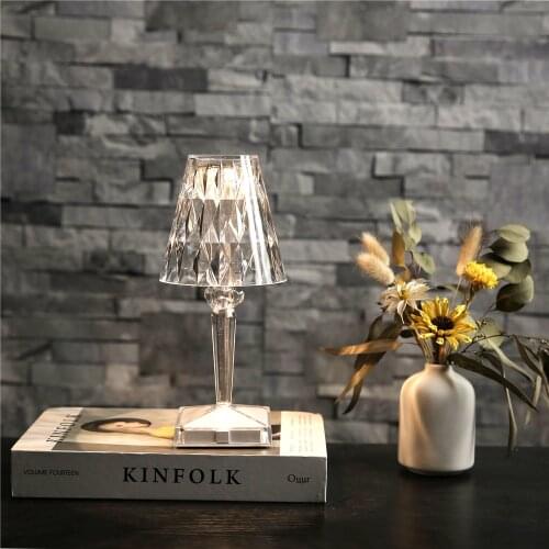 Italian Kartell Battery USB Night lights Touch Sensor Bed Lamp Decor Restaurant Table Lamps Acrylic diamond Desk light Fixtures
