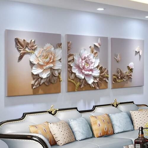 New Chinese style living room modern decorative painting sofa background wall peony hanging 3D relief painting