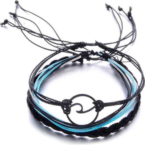 3pcs/set Charm Multi-layer Boho Beach Surf Bracelet Set Handmade Wave Bracelets Jewelry