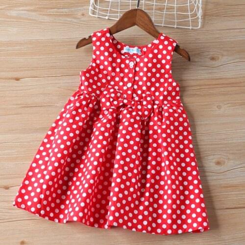 Girls Clothes New Summer Kids Dress For Girls Crew Neck Dot Bow Vest Princess Dress Toddler Baby Girl Dress