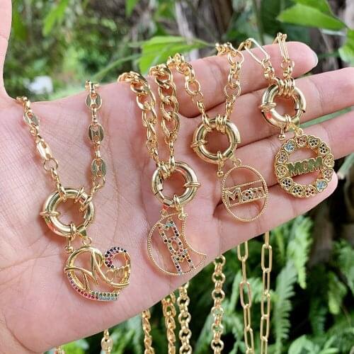 Elegant Mothers Day Gift MaMa Letter Name Pendant Necklaces Jewelry Women Copper Cubic Zirconia Chain Necklace