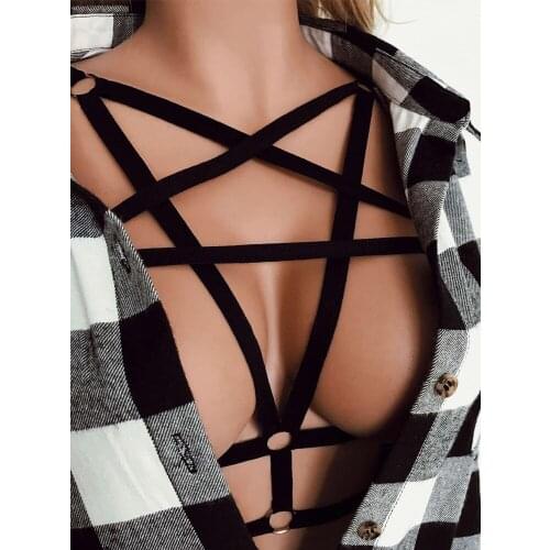 Sexy Goth Women Lingerie Elastic Alluring Bustier Bandage Cage Bra Cupless Lingerie Bandage Body Belt Crop Top Cupless Underwear