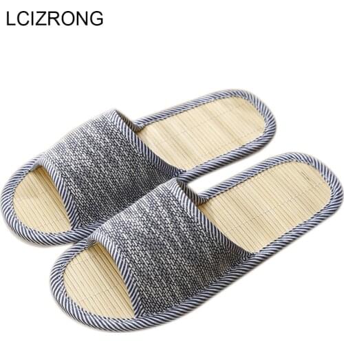 LCIZRONG Autumn Men Home Hemp Slippers Bamboo Insole Slides For Man Fashion Indoor Large Size Couple Floor Shoes House Slippers