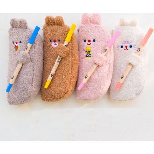 SIXONE Little Bear animal Plush Pencil Case Student Portable Large Capacity Storage bag Kawaii Pen Bag Stationery School Supplie