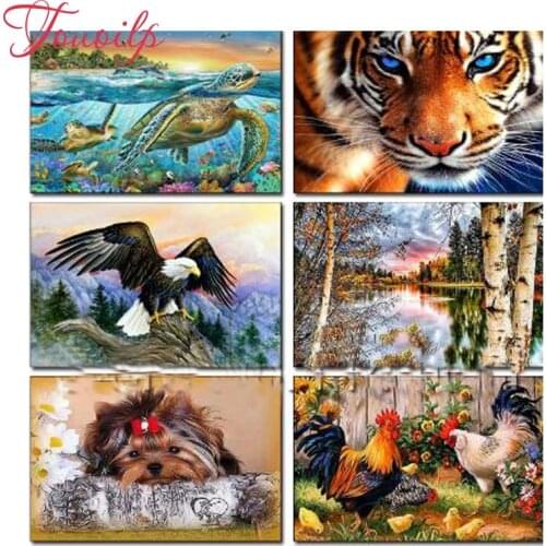 Needlework Full Landscape Cross Stitch Animal Diy Diamond Painting Kits Cross Stich Diamond Embroidery Turtles Tiger Christmas
