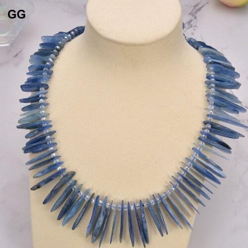 GuaiGuai Jewelry Natural Blue Kyanites Real Gems Crystal Necklace For Women
