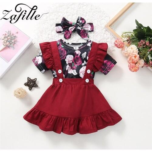 ZAFILLE Newborn Baby Girls Clothes Set Summer Floral Bodysuit Romper Jumpsuit Suspender Skirts Bow Headband Outfit For Babies