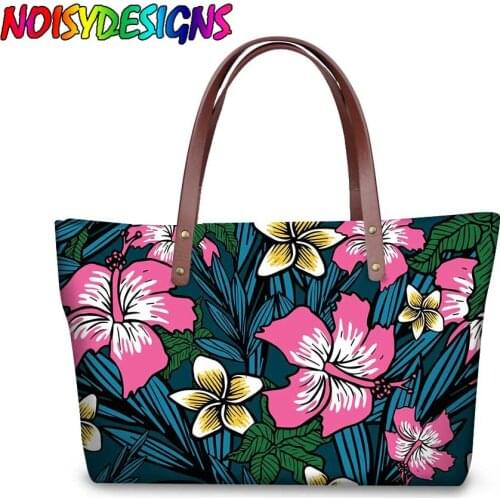 NOISYDESIGNS Women Handbags Hawaiian Tropical Hibiscus Flower Printing PU Leather Shoulder Bags for Women Beach Tote BagsBolsa