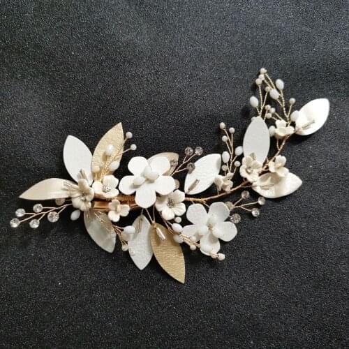 SLBRIDAL Golden Wired Crystal Rhinestone Flower Wedding Hair Clip Barrettes Bridal Headpiece Hair Accessories Women Hair Jewelry