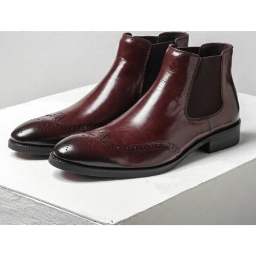 Winter Men Genuine Leather Bussiness Boots British Slip On Chelsea Boots Fashion Classical High Ankle Boots Bota Masculina