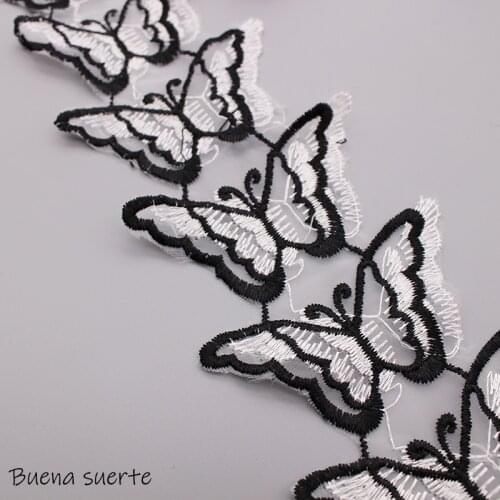 1yard Black Butterfly Soluble Lace Applique Trim for Garment Accessories Decoration Sew on Lace Fabric Embroidered DIY Handmade