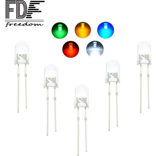 1000pcs 5mm Super Bright Water Clear Original High quality ransparent Round Green Red White Yellow Blue LED Bulb Emitting Diode