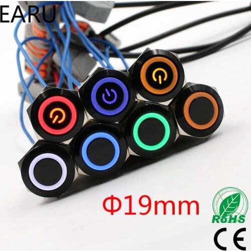 19mm Alumina Black LED Light Waterproof Metal Push Button Switch Latching Momentary Fixation Auto Car Engine Start PC Power Red