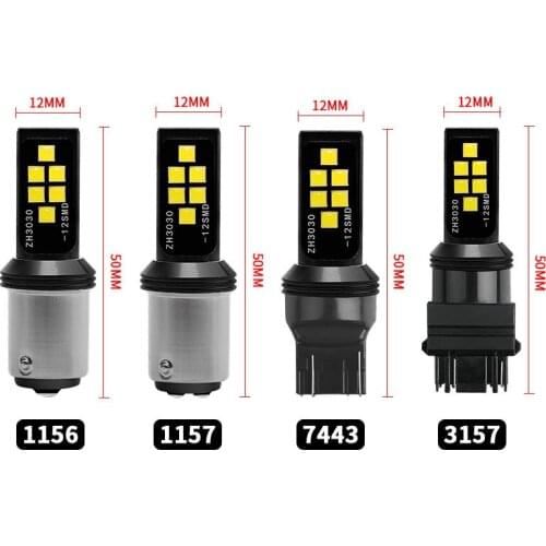 1X S25 1156 BA15S P21W 1157 BAY15D P21/5W 7443 3157 Canbus Car Turn Signal light 3030 12SMD Auto Brake Lamp Super Bright WHITE