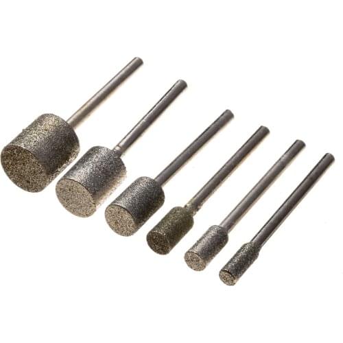 6PCS Diamond Cylindrical Head Grinding Head Rotary Tools Carborundum Electric Grinding Head Grinding Polishing Tool