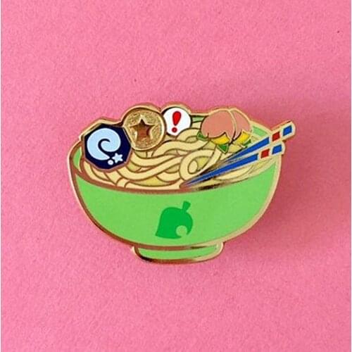 Animal Crossing Ramen Noodles Brooch Pins Enamel Metal Badges Lapel Pin Brooches Jackets Jeans Fashion Jewelry Accessories