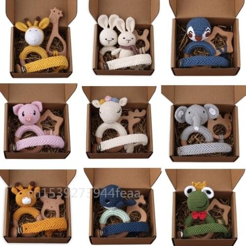 Baby Pacifier Clip Dummy Chain Holder Wooden Teething Bracelet Crochet Toy Rattle Soother Molar Infants Teether Newborn Shower G