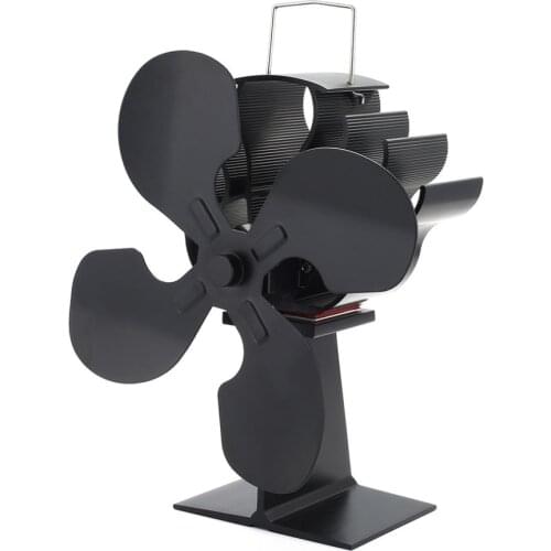 Black Fireplace 4 Blade Heat Powered Stove Fan Log Wood Burner Eco Friendly Quiet Fan Home Efficient Heat Distribution