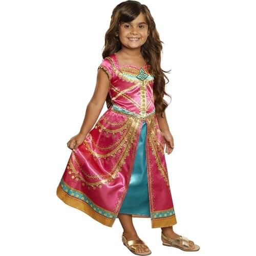 Snailify Girls Aladdin Jasmine Princess Costume Fuchsia Pink Fancy Dress Halloween Costume For Kids