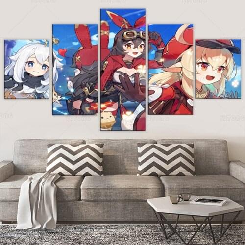 Home Decor Various Modular Canvas Picture Flame Girl Amber Klee Genshin Impact Game Painting New Pattern Poster Wall Dropshippin