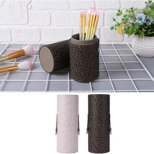 Elegant Leather Makeup Brush Holder Travel Cosmetic Pens Storage Organizer