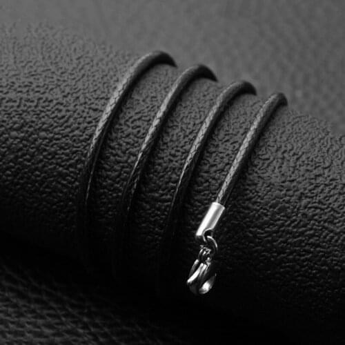 1.5mm 2mm Leather Choker Black Braided Wax Rope Chain Necklace Stainless Steel Clasp Woman Male Jewelry DIY Jewelry Dropshipping