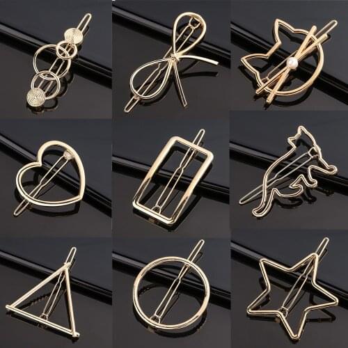 Concise Woman Mini Bow Hair Clip Metal Geometric Hairpins Alloy Round Star Hairgrip Barrette Girls Headwear Hair Accessories