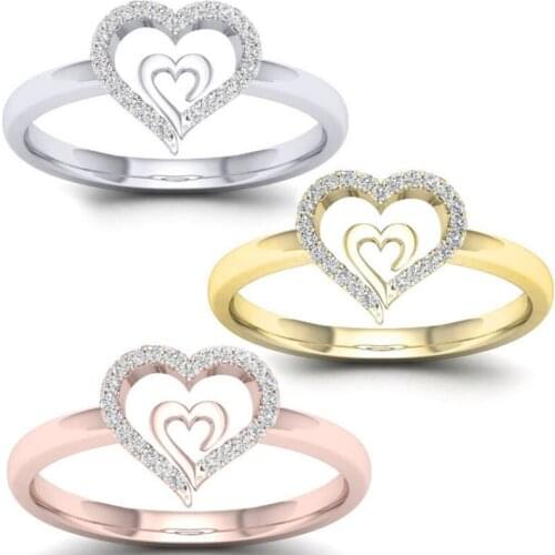 Hot Selling Heart-to-heart Womens Rose Gold Engagement Rings with Diamonds in Europe and America