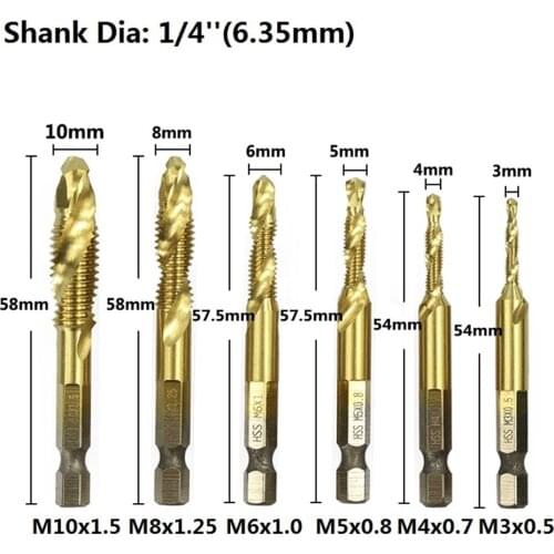 M3-M10 Metric Hss Coated Canister Screw Tap Hex 1/4 "shank Thread Tap Drill Drill Spiral Tap