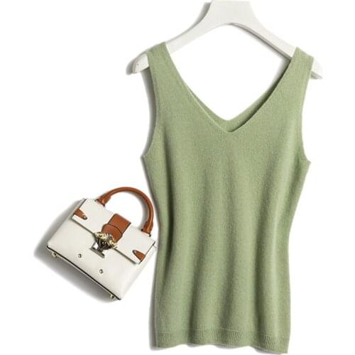 Tank Tops Women 100% Wool Casual Style Solid V Neck Sleeveless 7 Colors Basic Top Beach Clothing New Fashion