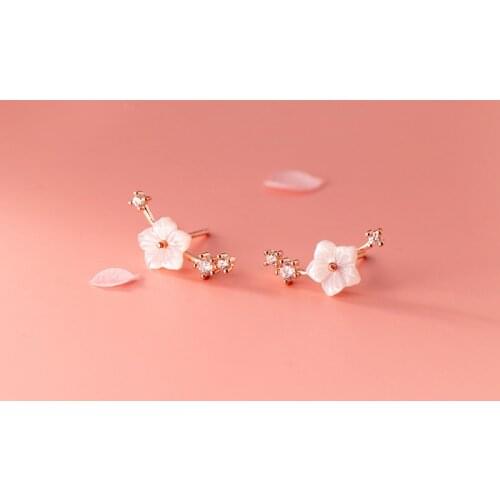 MloveAcc 925 Sterling Silver New Stud Earrings High Quality Retro Simple Cubic Zirconia Shell Flower Fashion Silver Earring Jewe