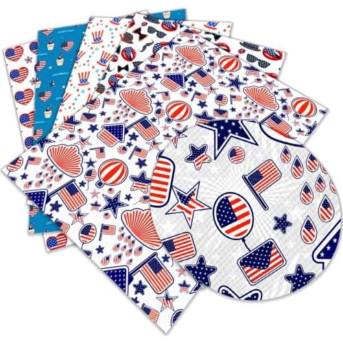 American Independence Day Pattern PU Leather For DIY Hair Bows Accessories Bags Materials 22X30cm