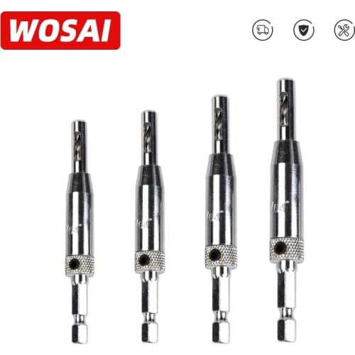 WOSAI 4 Pcs Self Centering Hinge Hardware Drill Bit Set 5/64 7/64 9/64 11/64 HSS Wood Tool Hole Saw